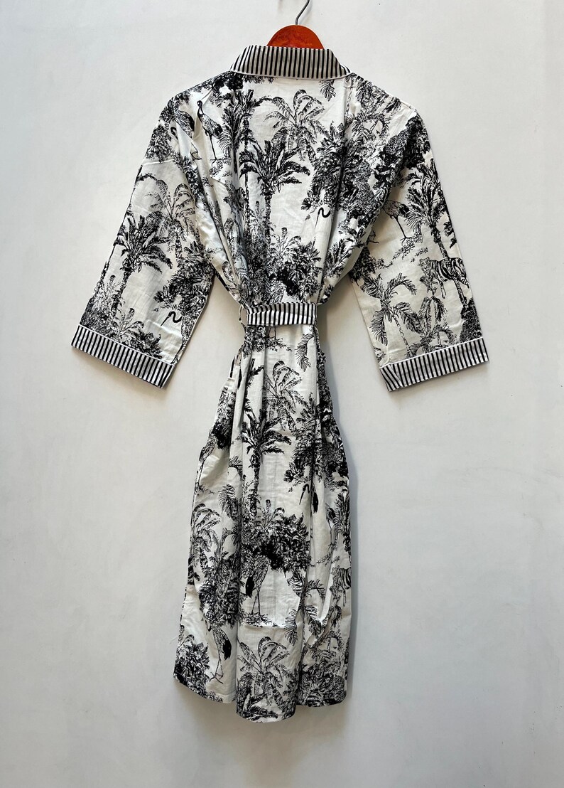Cotton Kimono Robe Dressing Gown, Block Print Bridesmaid Robe, Summer