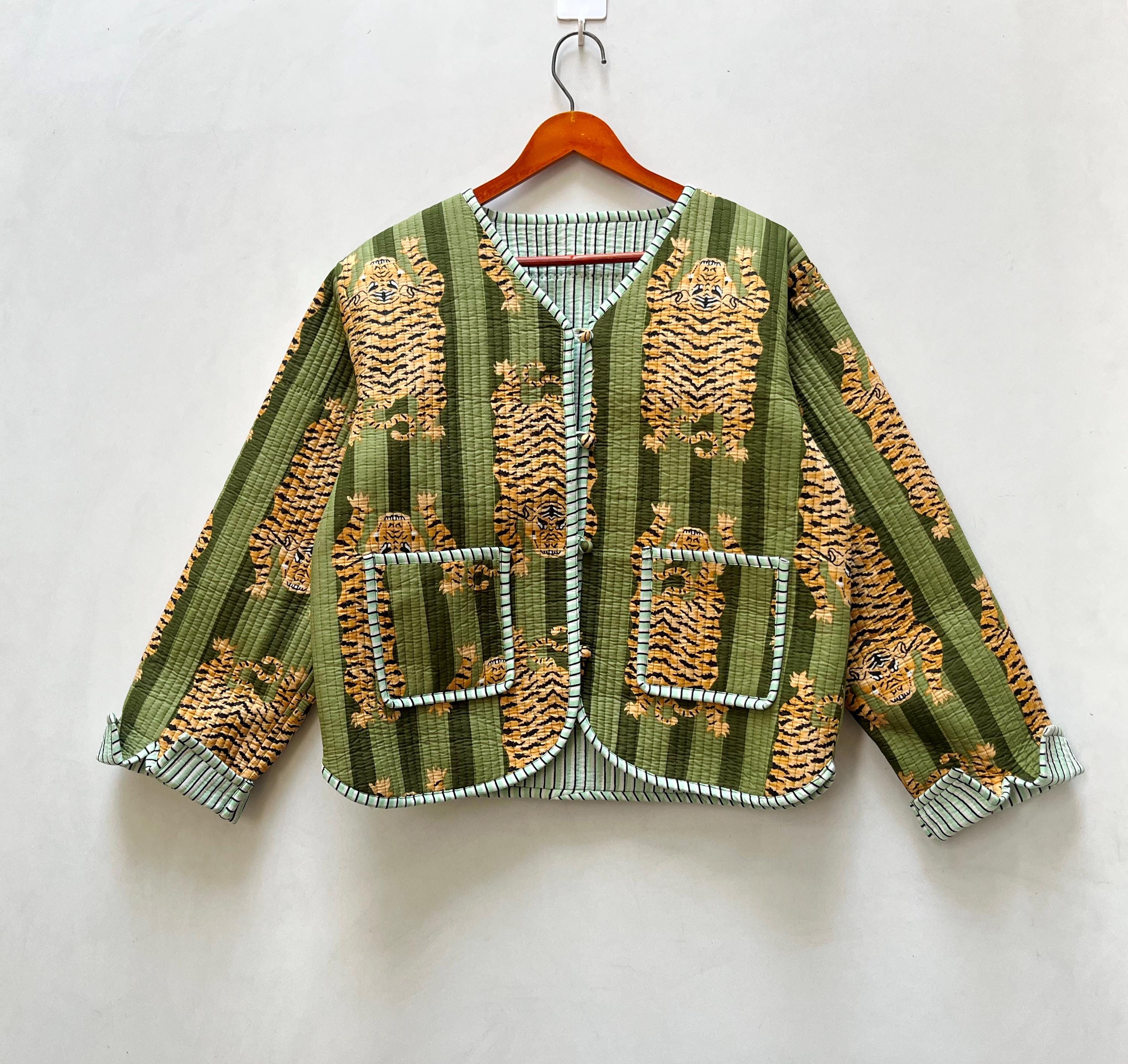 Tiger Print Quilted Jacket Block Printed Boho Style Quilted