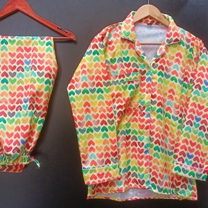 Heart Print Cotton Pajama Set: Ladies Night Sleepwear