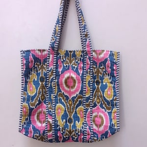 Printed Cotton Quilted Tote Bag: Handmade Boho Shoulder Bag