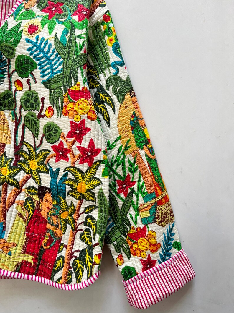 Cotton Women's Quilted Jacket Block Printed Boho Style Quilted Handmade