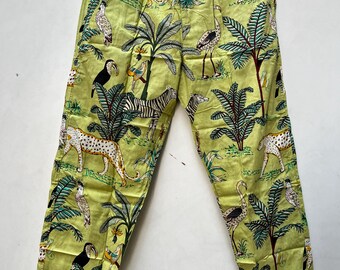 Haremshose aus Baumwolle mit Dschungel-Print: Boho Lounge Hose