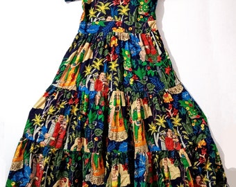 Frida Kahlo Langes Maxi Kleid - Winterkleid - Baumwollkleid - Baumwollsommerkleid Buntes Boho Kleid Damen Boho Kleid