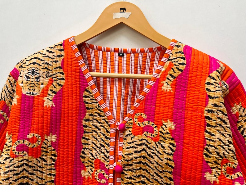 Tiger Print Quilted Jacket Block Printed Boho Style Quilted Handmade