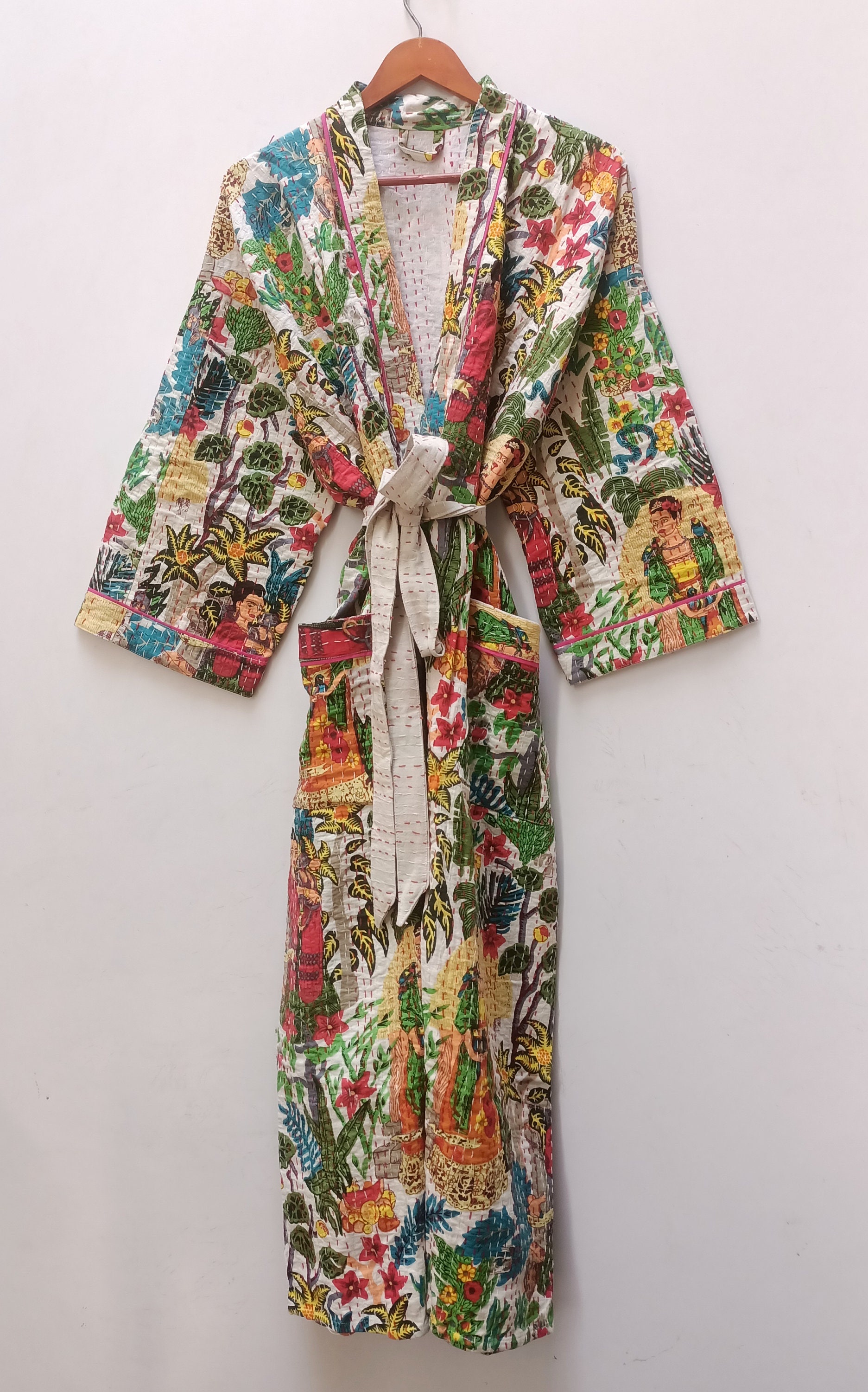 Handmade Kantha Quilted Robe: Bohemian Beach Cover-Up
