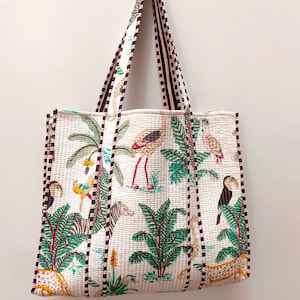 Vintage Indian Block Print Tote Shopping Bags, Women Storage Bag, Travel Bag, Indian Quilted Making Tote Bag ,Hand Bag, Beach Wear Tote Bag