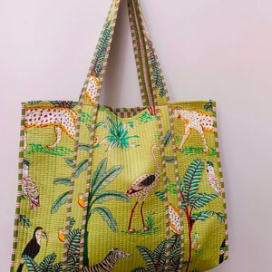 Jungle Print Baumwolle gesteppte Markttasche, handgemachte gesteppte Einkaufstasche, Jhola Tasche, Hippietasche, Markttasche
