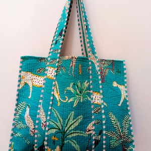 Jungle Print Baumwolle gesteppte Markttasche, handgemachte gesteppte Einkaufstasche, Jhola Tasche, Hippietasche, Markttasche