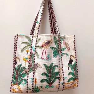 Jungle Print Baumwolle gesteppte Markttasche, handgemachte gesteppte Einkaufstasche, Jhola Tasche, Hippietasche, Markttasche