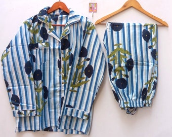 Floral Cotton Pajama Set: Hand-Printed Sleepwear