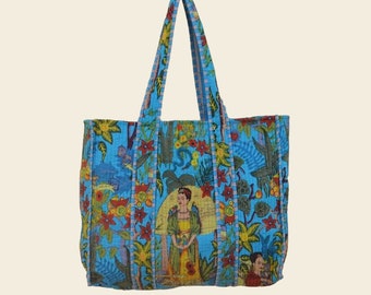 Sac fourre-tout indien fait main en coton fait main shopping cabas pour femme sac fourre-tout fait main bloc imprimé matelassé sac à bandoulière indien