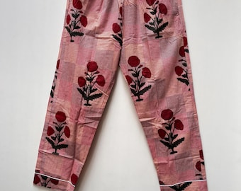 Floral Print Cotton Pajama Pants: Soft Wide Leg Trousers