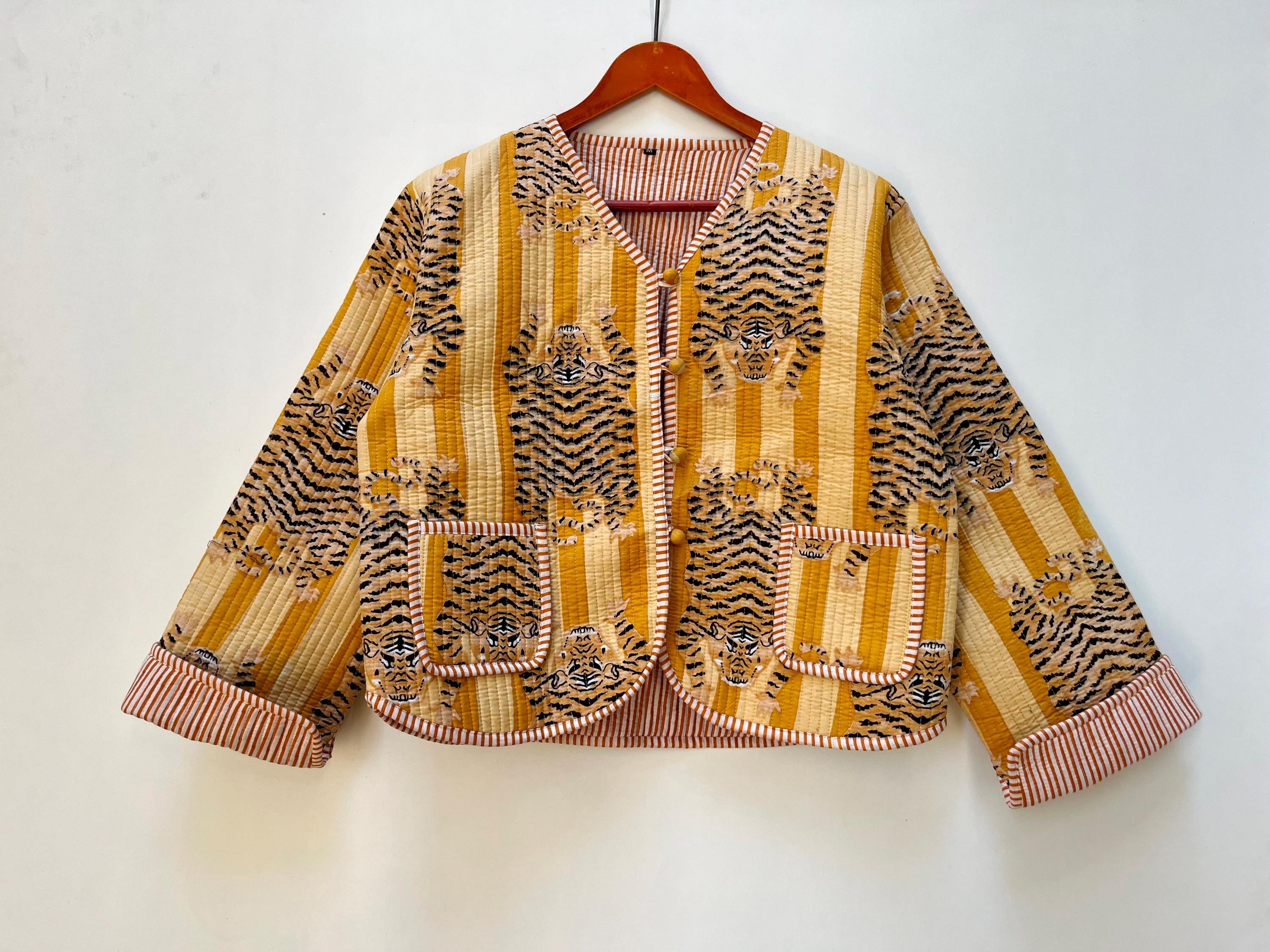新品未使用　OVER QUILTING HUNTING JACKET Indian Black Tiger Quilted Velvet Jacket Handmade Jacket