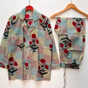 Hand Block Print Cotton Pajama Set: Floral Indian Night Suit