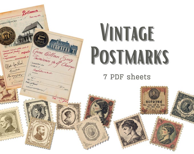 Vintage Postcard Postmarks Faith Junk Journal Digital Collage Postage ...