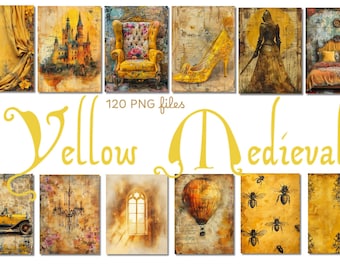 Yellow Grunge Medieval Junk Journal Pages | 120 Vintage Junk Journal  Pages | Fairytale Grungy Paper Kit | Instant | Grungy Background