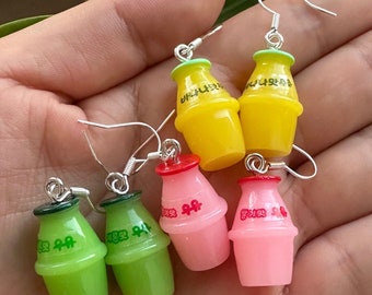Binggrae Mini koreanische Bananenmilch Ohrringe Erdbeermilch Melonenmilch