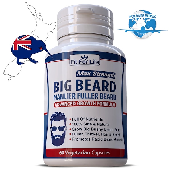 Unleash Your Beard Potential with Fit for Life Big Beard Capsules: Your Path to a Manlier, Fuller Beard x 60 Caps