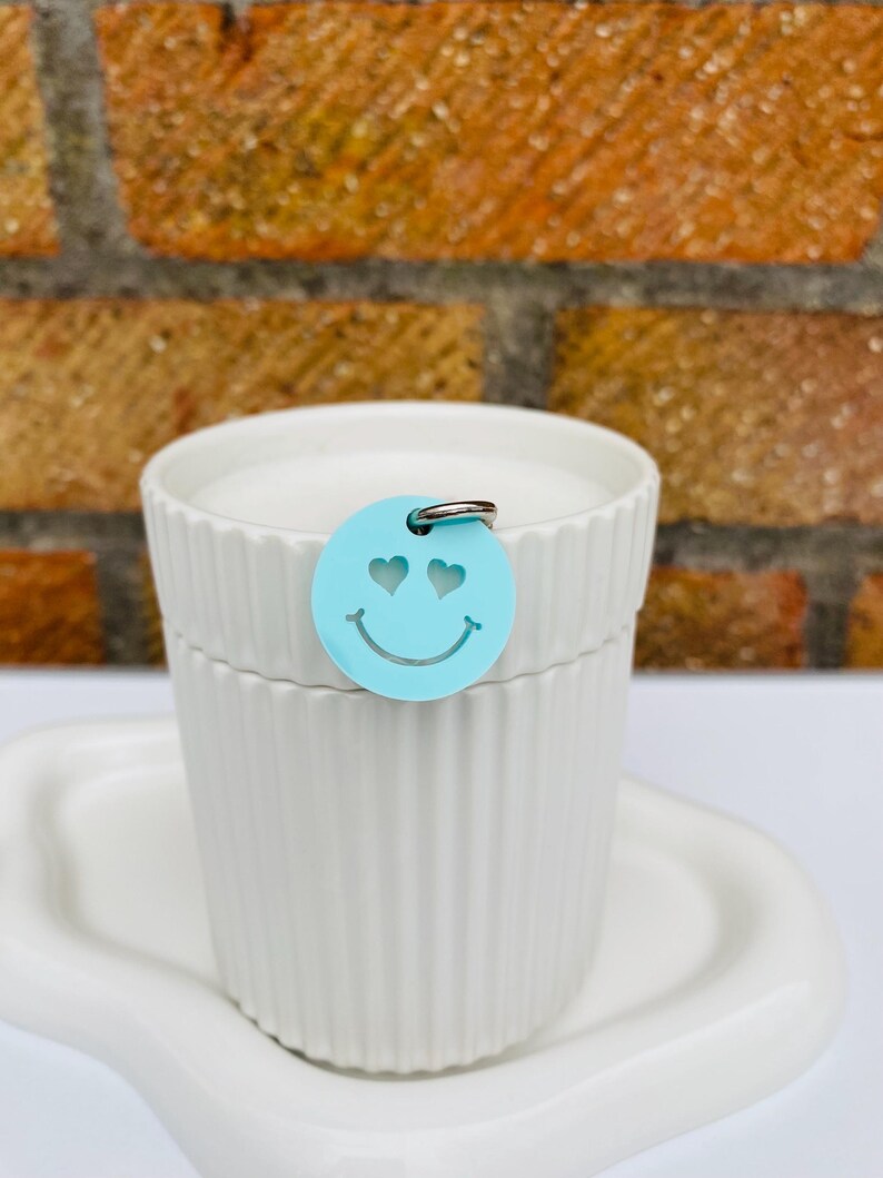 Pastel Acrylic Trolley Token Keyring: Happy Face Shopping Coin Pastel turquoise