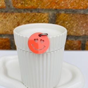 Pastel Acrylic Trolley Token Keyring: Happy Face Shopping Coin Salmon orange