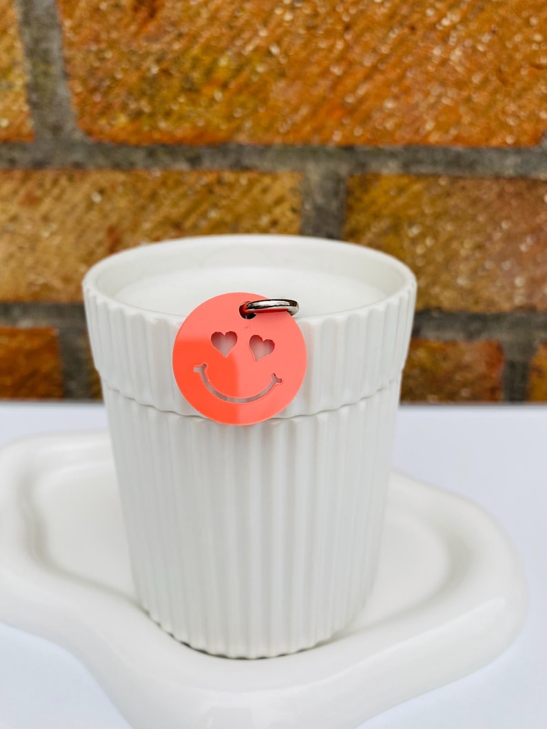 Pastel Acrylic Trolley Token Keyring: Happy Face Shopping Coin Salmon orange