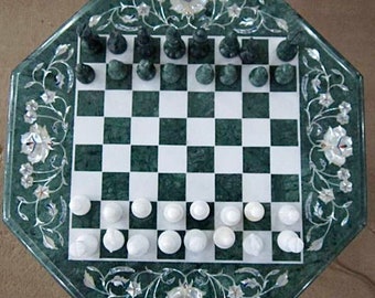 Handmade Marble Inlay Chess Set: Geometric Floral Art