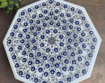 Handmade Lapis Lazuli Inlay Marble Table Top: Luxury Stone Work