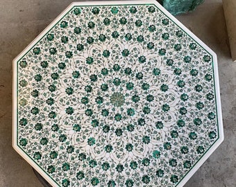 Malachite Inlay Marble Coffee Table: Unique Stone Work