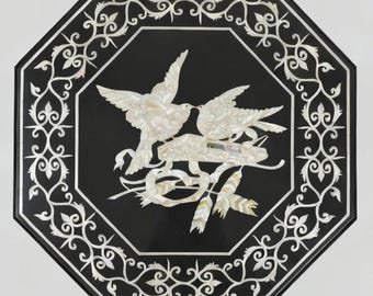 Mother of Pearl Inlay Table Top: Floral Pietra Dura Art