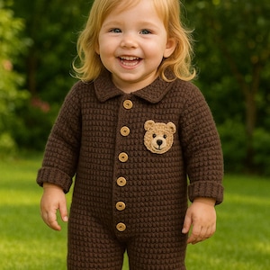 3 piece Teddy Bear Rompers Set, Knitted Newborn Clothes, Coming Home Baby Clothes, Knitted Baby Clothes, Coming Home Hospital Gift