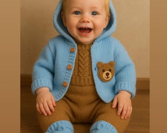 Organic Cotton Newborn Outfit: Hand-Knitted Genderless Bear Set