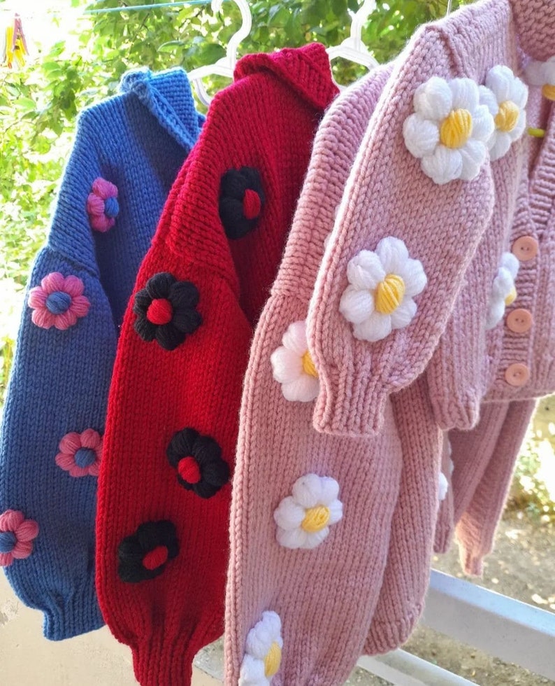 Chunky Knit Cardigan, Cozy Cardigan, Oversized Cardigan, Handmade Cardigan, flower cardigan, Boho Cardigan, Cardigan Knitting image 1