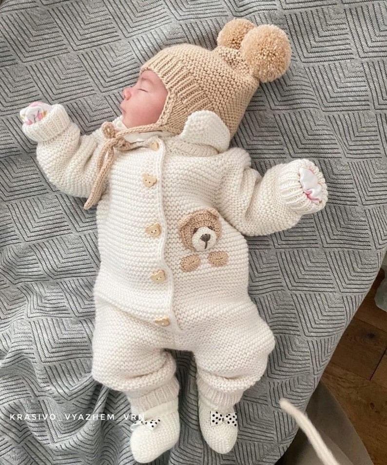 Ensemble et costume 4 pièces pour nouveau-né ours en peluche, robe de remise de diplôme pour nouveau-né, vêtements pour bébé unisexe, cadeaux pour bébé, cadeau de retour à l'hôpital image 4