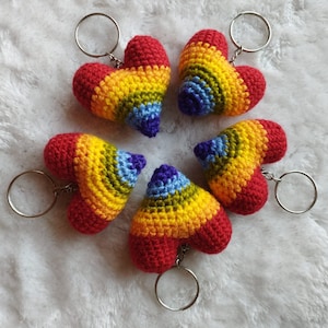 Crochet Rainbow Heart Keychain: LGBT Pride Gift