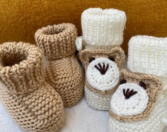 Crocheted Teddy Bear Baby Booties: Organic Cotton Knit Crib Shoes