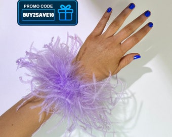 Premium Feather Cuffs Pair - Lavender Purple | Handcrafted Elegant Wrist Bracelet | Hen Costume Accessory Date Night | Glam Party