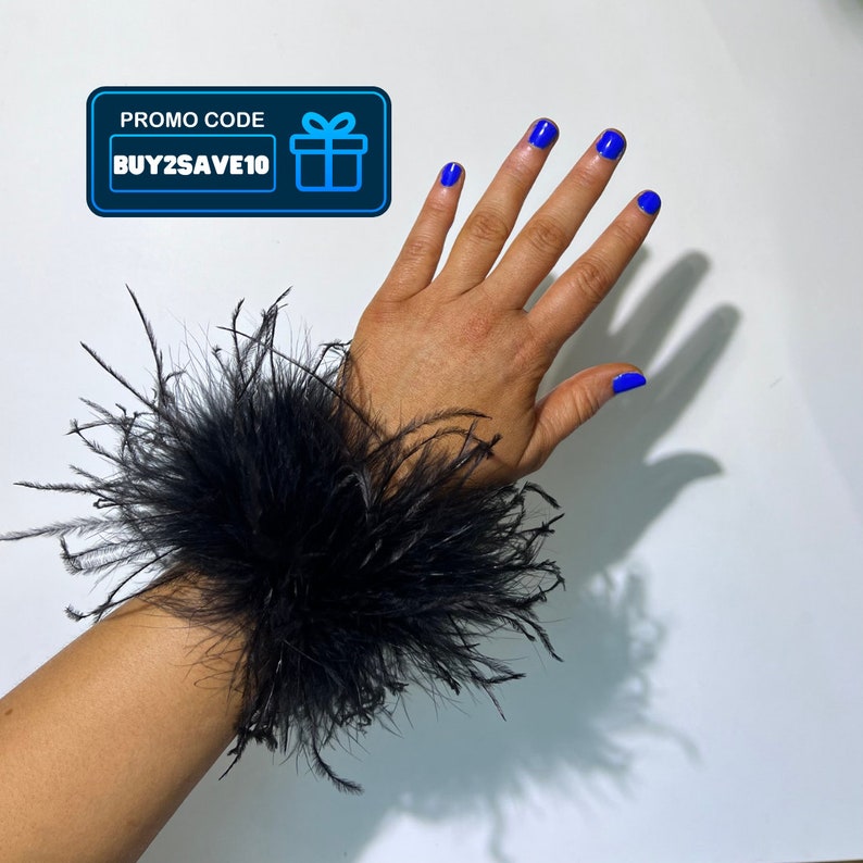 Premium Feather Cuffs Pair Midnight Black Handcrafted Elegant Wrist Bracelet Hen Costume Accessory Date Night Glam Party image 1