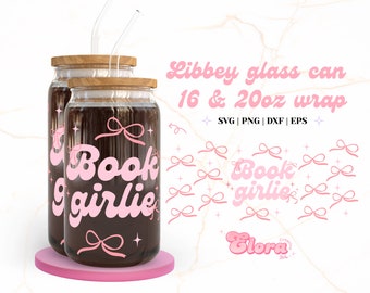 Libbey 16オンス & 20オンス缶ガラス用ブックガーリーSVGラップバンドル、キュートで楽しいトレンディな本っぽいLibbey SVG、ガーリーなLibbeyガラス缶ラップ、本好き
