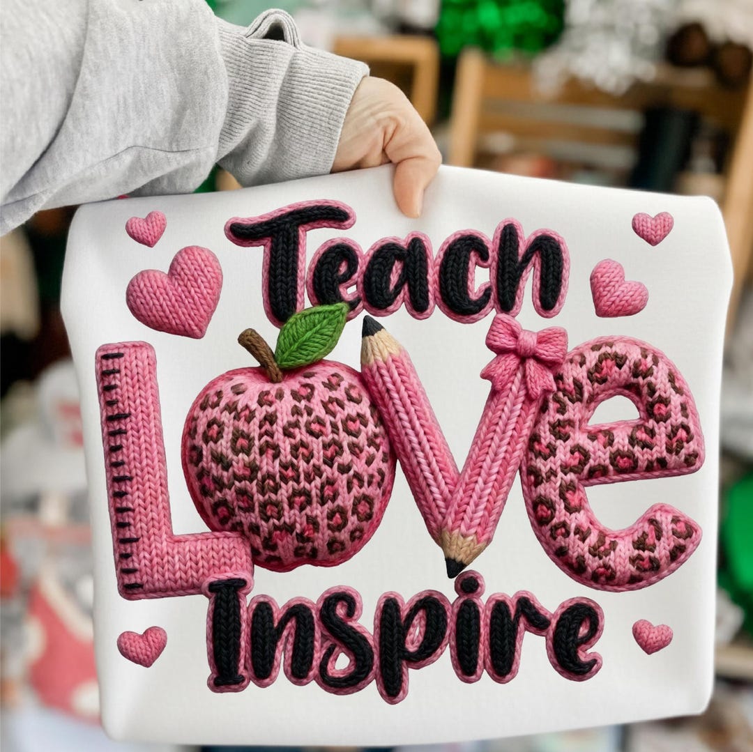 Teach Love Inspire Faux Yarn Crochet Png, Coquette Teacher Knitted ...