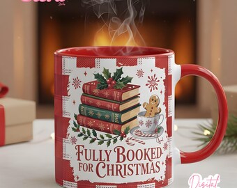Volledig geboekte kerstmokomslagen, gezellige vakantieboeken cacaosublimatie, leesgrage leraar feestelijke peperkoekkop, winterlezing digitale png