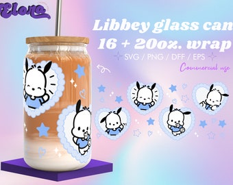 Kawaii Pocha Rabbit Kitty Heart Libbey 16 + 20oz Glass Can Bundle SVG, Pink Kawaii Cat Tumbler Wrap, Cute Cat and friends, Instant Download