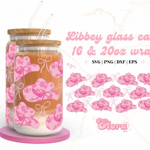 Coquette Cowgirl Svg Wrap Bundle For Libbey 16oz & 20oz Can Glass, Ribbon Libbey Svg, Girly Libbey Glass Can Wrap, Western Cowgirl hat Svg