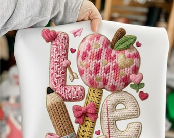 Filato sintetico per uncinetto per insegnante di San Valentino in formato PNG, Xoxo Love Latch Hook Filato per maglietta in formato PNG, Sublimazione per insegnante preppy di San Valentino, Download digitale