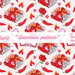 Spicy Smutty Book Seamless Pattern PNG, Reading 20oz tumbler wrap, Bookish Dark Romance Digital Papers, modello Book Lover, download digitale