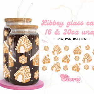 Casa di Natale di pan di zenzero, barattolo di vetro da 16 once / 20 once, involucro per biscotti di zucchero, bicchiere per le vacanze invernali SVG, dolci natalizi SVG