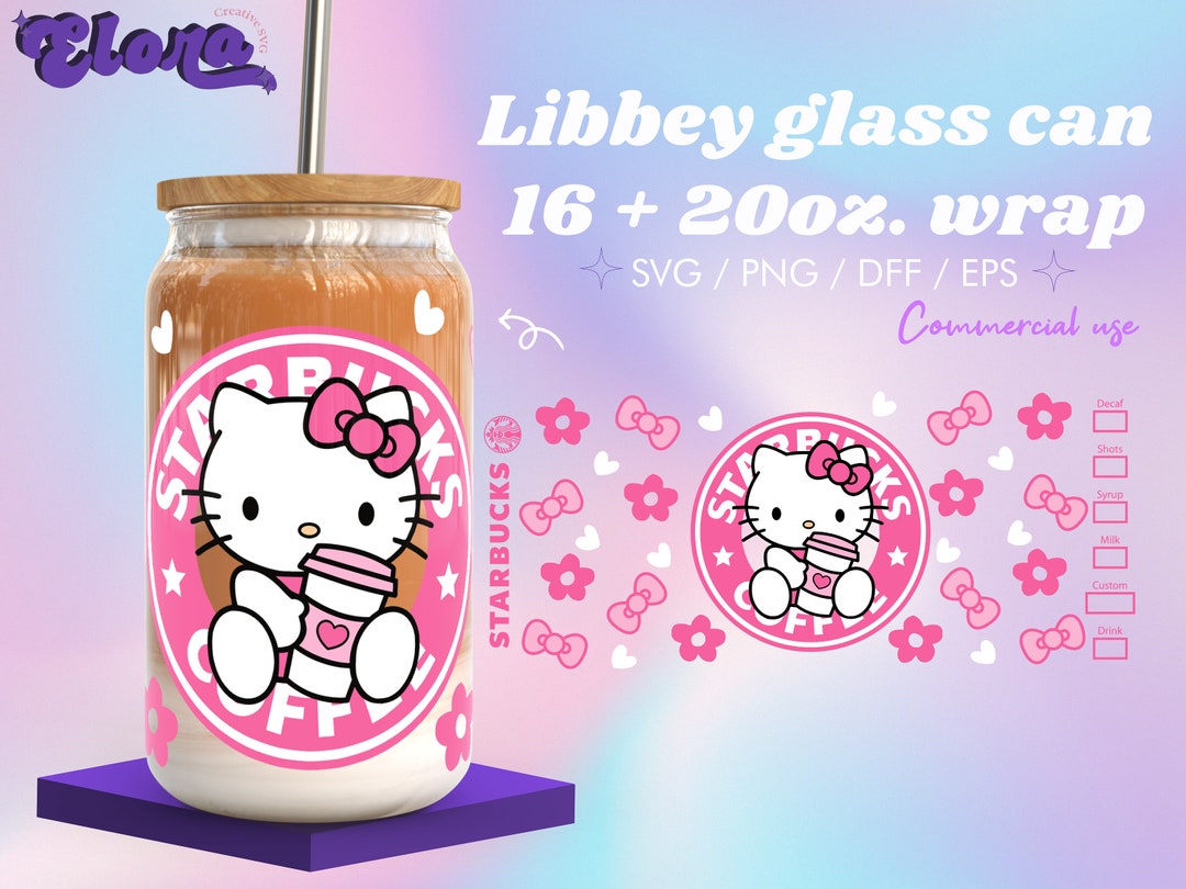 Kawaii Pink Kitty for Libbey 16 20oz Glass Can Bundle SVG PNG, Starbuck ...