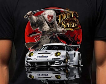 911 Turbo Sportscar Samurai Monkey Warrior T-Shirt – Widebody Car, Japanese Street Racing Inspired Apparel