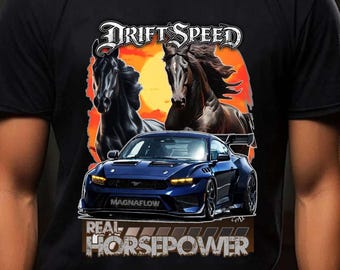 Drift Speed Mustang Muscle Car Racing Tshirt, Horsepower Streetwear Shirt