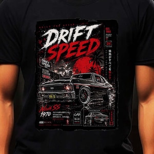 1970 Chevrolet Nova SS Drift Speed T-shirt, muskelbil Streetwear Graphic T-shirt