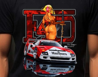 Ferrari F40 - Retro Race Supercar T-Shirt, 80s Exotic Car Graphic Tee, Widebody Legend Shirt